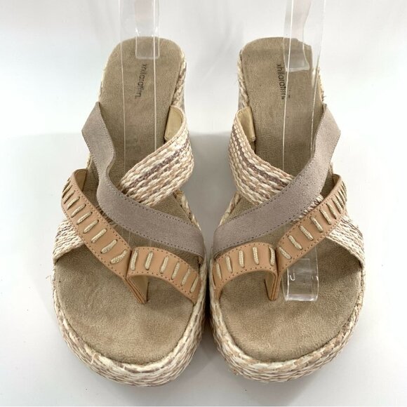 Xhilaration sandals 9 gray tan leather suede chunky platforms vintage y2k 90s - Picture 2 of 14